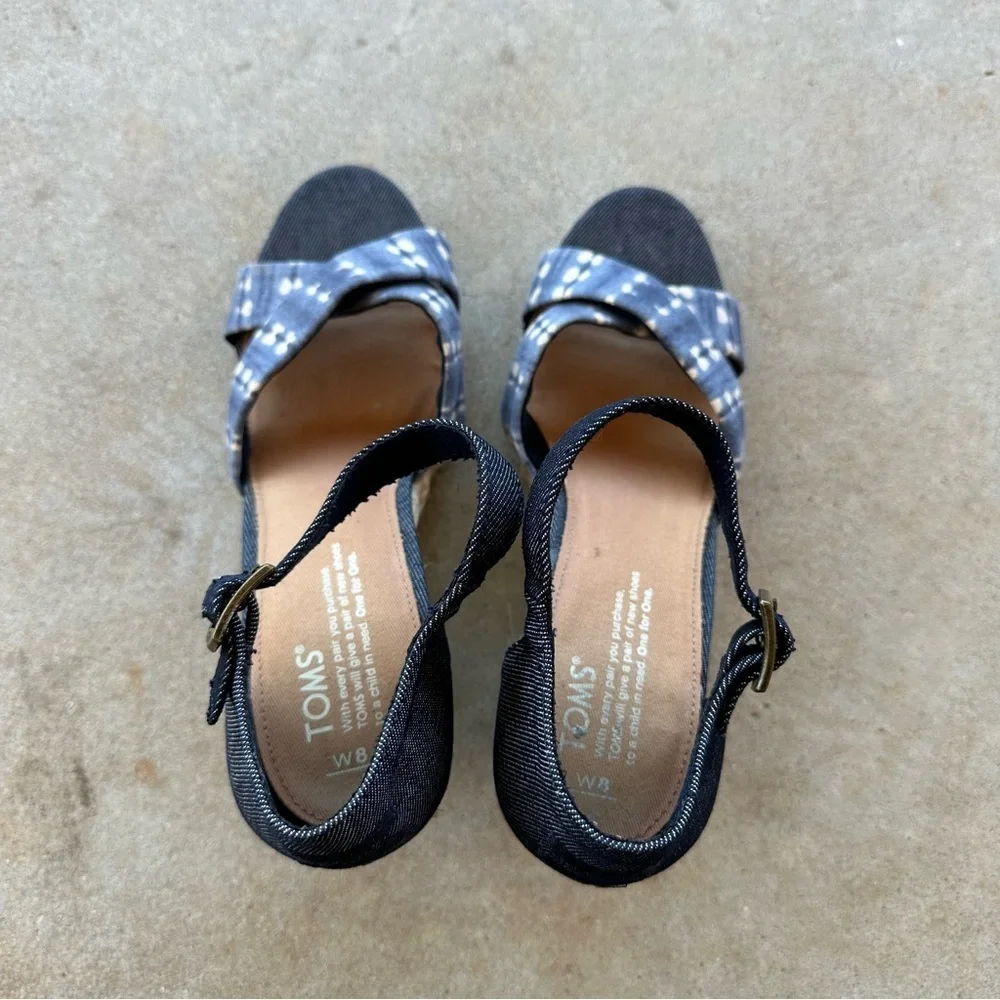TOMS Sienna Navy Batik Stripe/Denim Espadrilles Sandals Size 8